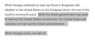 On 25th Anniversary of Hungary Joining NATO US Ambassador Openly Calls for Regime Change [upl. by Pepillo622]