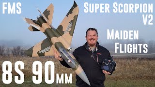 FMS  Super Scorpion V2  90mm  Maiden Flights on 8S amp 6S [upl. by Fernandina631]