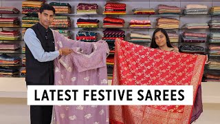 Latest Fancy Festive Saree Collection Budget Range  New Trend Sarees [upl. by Akemyt]