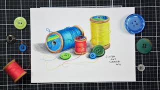 Drawing with Holbein Colored Pencils Spool Still Life [upl. by Athalee]