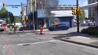 Tesla Owner Breaks Window to Escape Before Vehicle Catches Fire in Vancouver [upl. by Euphemiah923]