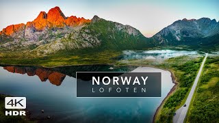 STUNNING drive in LOFOTEN Norway at SUNSET Henningsvær to Svolver  Cinematic Walking Tours 4K [upl. by Hubsher]