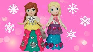 Lek och lär med Elsa och Anna från Frost nya fina klänningar i Playdoh [upl. by Atoel848]