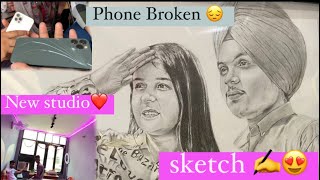 Pannu Tavleen Awesome Sketch 😍  New Studio opening  IPhone 11 pro broken 😑 [upl. by Kalam]