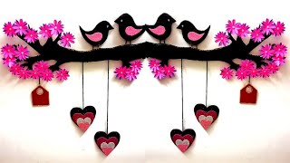 Easy Cardboard Wall Hanging DIY wall hanging craft Wall decoration ideas Love birds wall hanging [upl. by Haeluj]