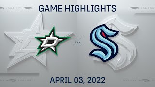 NHL Highlights  Stars vs Kraken  Apr 3 2022 [upl. by Nayrda]