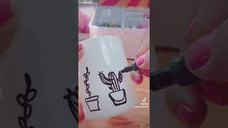 Personalizando taza con plumones acrílicos ☕✍️🌵🌿🌱 aesthetic art✨✌️ [upl. by Henriha]