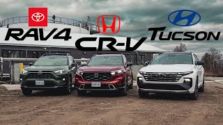 2024 Toyota RAV4 vs Honda CRV vs Hyundai Tucson Comparison Review  Compact SUV Battle [upl. by Norina]