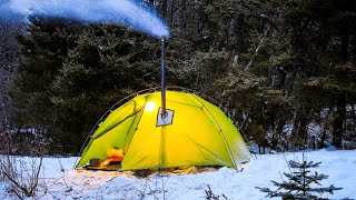 Hot Tent Camping In Snow And Rain [upl. by Rases]