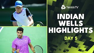 Alcaraz amp Sinner Headline Tsitsipas Tiafoe Rublev Feature  Indian Wells 2024 Day 5 Highlights [upl. by Ailyt]