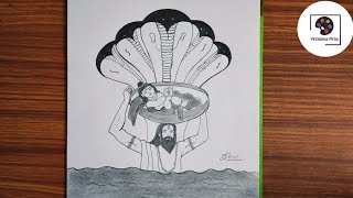 Very Easy  Little Lord Krishna Drawing With Pencil  Sheshnag  Step By Step For Beginners [upl. by Elfreda]