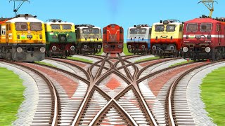 SEVEN RAILGADI 💠 CROSSING AT CURVED DAIMOND RISKY RAILROAD TRICKS train classic simulator [upl. by Penn]