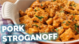 Worlds Easiest Delicious amp Creamy Pork Stroganoff Recipe [upl. by Ahsoyek]