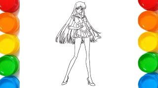 Colouring Sailor VenusSailor MarsSailor MoonAnime Girl ColoringEasy Speed ColoringAnime Art [upl. by Ynahpets]