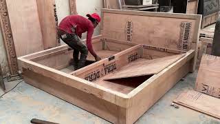 Making of plywood Bed with Full Cushion Backrest  Full step by step video  Indian Factory [upl. by Cesar]