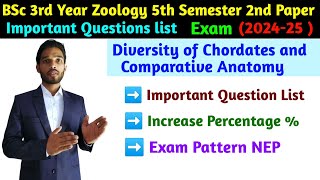 Important Question list BSc 3rd year Zoology 5th Semester Second Paper  Diversity of Chordates [upl. by Fidele]