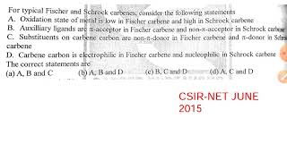 Fischer Carbene amp Schrock Carbene CSIRNET Previous Year Questions Chemical Science JUNE 2015 [upl. by Fia]