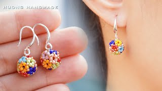 Multicolor beaded bead earrings How to make beaded earring Beading tutorial [upl. by Alderman]