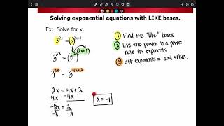 Alg2 E 1D Solving Exp Eqns by getting same base [upl. by Reiner]