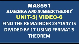 PROBLEM USING FERMATS THEOREM  ALGEBRA AND NUMBER THEORY UNIT5 VIDEO6 [upl. by Atikim255]