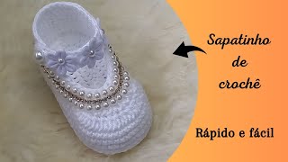 🩰 Sapatinho de crochê para bebê 🩰Sapatinho customizado com pérolas e stras Tam 9cm [upl. by Atelahs]