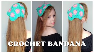 CROCHET FLOWER BANDANA KERCHIEF TUTORIAL FOR BEGINNERS DIY  How To Crochet Easy Bandana amp Pattern [upl. by Nonah]