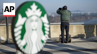 Starbucks opens branch at South Korean observatory near border with North Korea [upl. by Kinnon]