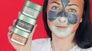 LOreal PureClay Face Masks  Review  Demo  Drugstore Mask [upl. by Leiso847]