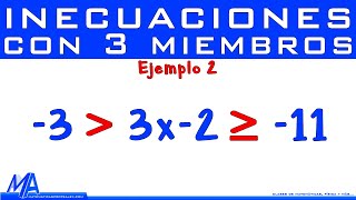 Solución de inecuaciones lineales con 3 miembros  Ejemplo 2 [upl. by Rudd]