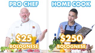 250 vs 25 Pasta Bolognese Pro Chef amp Home Cook Swap Ingredients  Epicurious [upl. by Cooley]