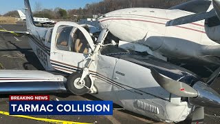 Moving plane crashes into parked plane at Doylestown Airport in Bucks County Pa [upl. by Seugirdor]