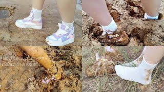 Macaron colored sneakers and white socks on mud35Full video 41min 39sec [upl. by Llertnek]