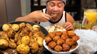 SUPER BAWANG ADOBONG MANOK SWEET SPICY GARLIC LONGGANISA Mukbang amp Recipe Filipino Food [upl. by Hoashis]