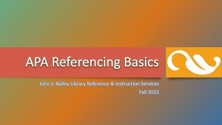 APA Referencing Basics [upl. by Eesdnil]