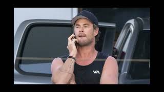 Chris Hemsworth shows off his rippling muscles as he arrives in Sydney via private jet with brother [upl. by Ynamreg]