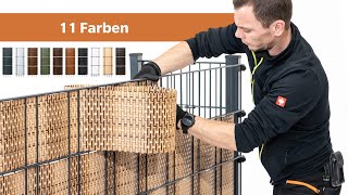 Rattan Sichtschutzstreifen einfädeln  myHarry™  11 Farben  Sichtschutz in Doppelstabmattenzaun [upl. by Outhe]