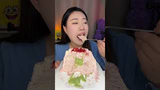 Fast Eating Show Challenge Matcha Strawberry Cake [upl. by Ontina]