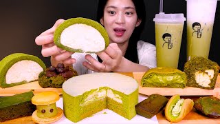 🍵녹차 특집🍰이번엔 초록초록한 녹차 특집 디저트 먹방❤  Green tea Latte Roll Cream bread Macaroon Cookie ASMR Mukbang [upl. by Elison]