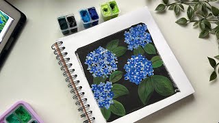 How to paint Hydrangeas flower 💙✨  Painting tutorial  Gouache Painting  Flower Painting [upl. by Ulises]