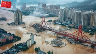 China is in chaos The bridge was destroyed after the dam burst and houses were swept away in Hunan [upl. by Bonucci203]