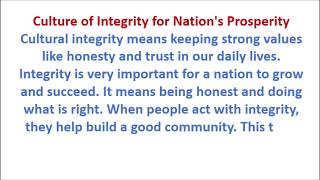 Culture of Integrity for Nations Prosperity Essay  Culture of Integrity for Nations Prosperity [upl. by Ammadas]