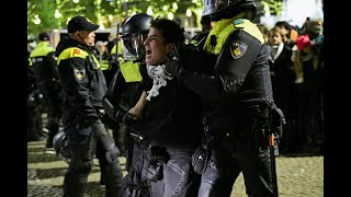 Dutch police detain proPalestinian protesters at banned demo  AFP [upl. by Oihsoy]