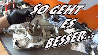 Stihl 261 Kurbelwellengehäuse einer Motorsäge zusammen bringen  so geht es noch einfacher [upl. by Hill123]