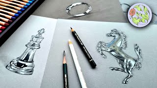 10 Silver and Chrome Effect Drawings  Reflective Surfaces only with Colored Pencils [upl. by Nyberg]