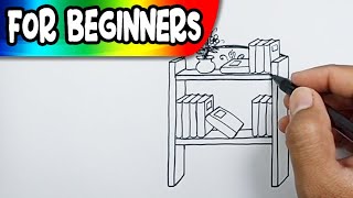 How to draw a bookshelf  Bookshelf Drawings  Library Drawing [upl. by Hsekin369]