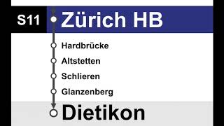 ZVV Ansagen  S11 Wila–SennhofKyburg–Winterthur–Zürich HB–Dietikon [upl. by Nefets]