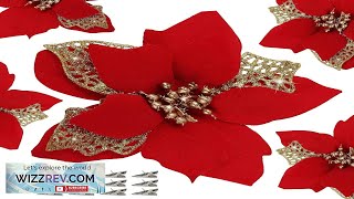 12 PCS Poinsettia Flower Artificial Poinsettia Christmas Decoration 59 Red Glitter Review [upl. by Tomlinson689]