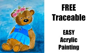 FREE traceable  Easy acrylic painting tutorial  step by step instructions [upl. by Sillad]