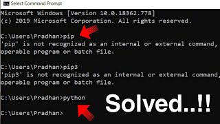 Solved pythonpippip3 is not recognized as an internal or external command  python command error [upl. by Ro]