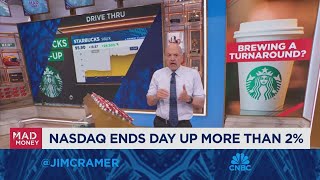 Jim Cramer talks the shakeup in Starbucks Csuite [upl. by Tlevesor]